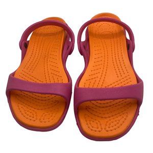 Crocs orange pink slip on flat comfort sandal washable 10